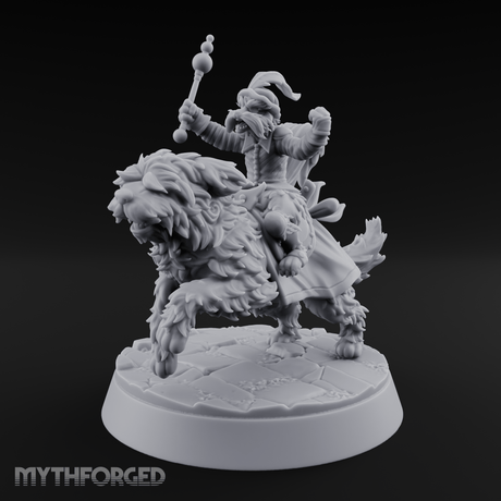 Halfling Doggie Rider Miniature for Dungeons and Dragons, Pathfinder or other TTRPGs