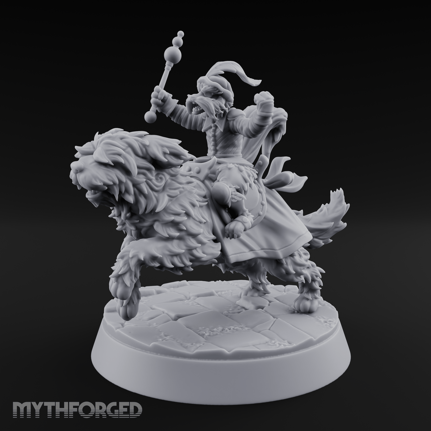 Halfling Doggie Rider Miniature for Dungeons and Dragons, Pathfinder or other TTRPGs