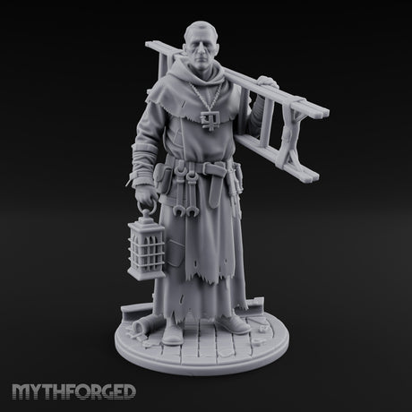 Ladder Lugging Human Friar Miniature for Dungeons and Dragons, Pathfinder or other TTRPGs