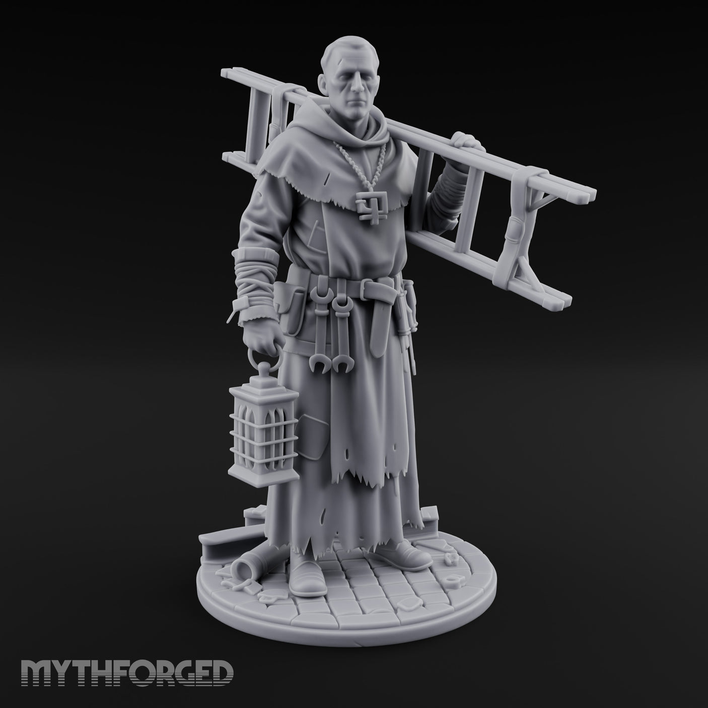 Ladder Lugging Human Friar Miniature for Dungeons and Dragons, Pathfinder or other TTRPGs