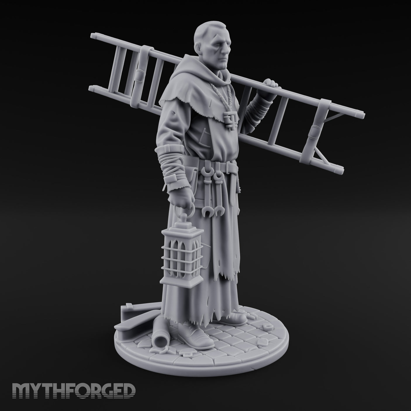 Ladder Lugging Human Friar Miniature for Dungeons and Dragons, Pathfinder or other TTRPGs