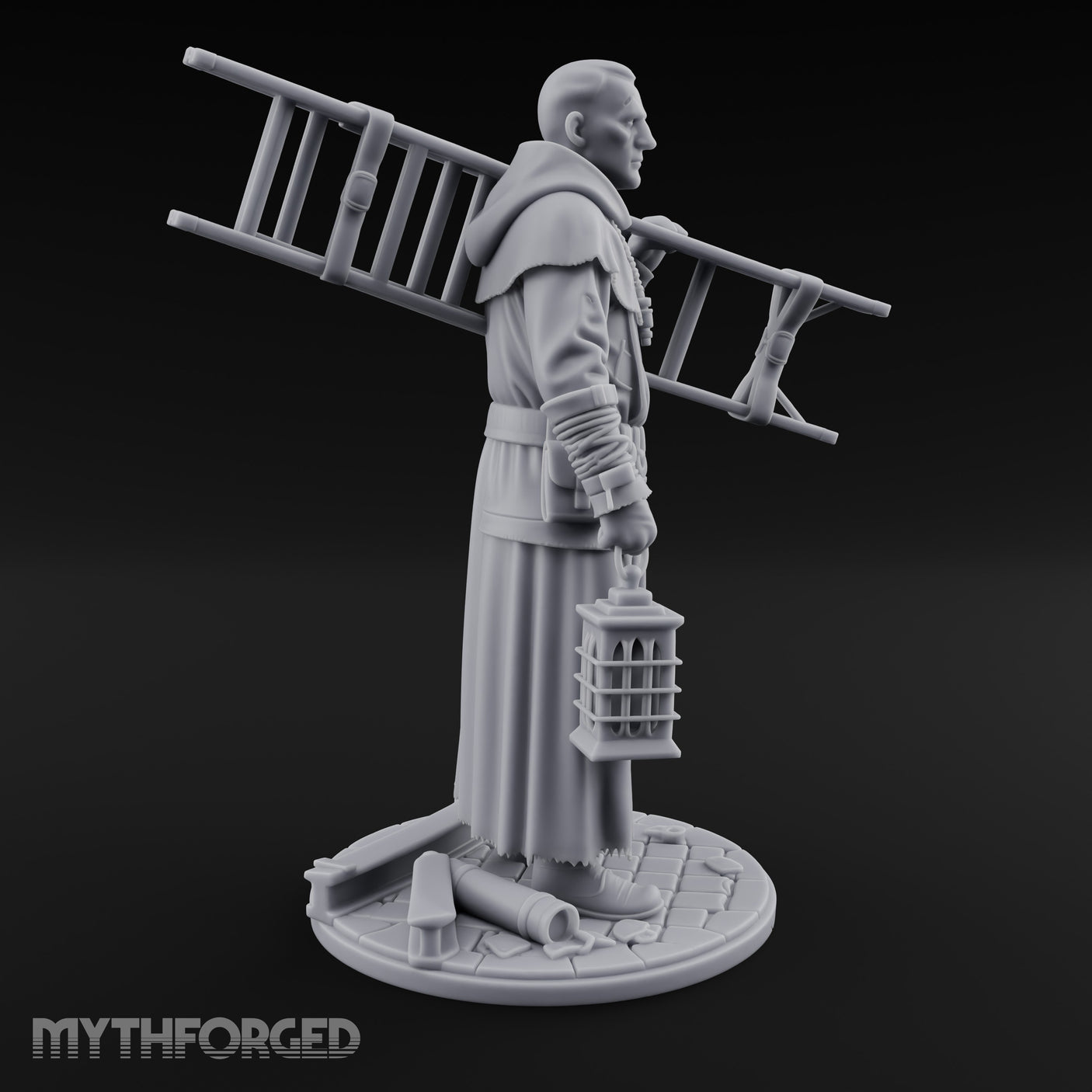 Ladder Lugging Human Friar Miniature for Dungeons and Dragons, Pathfinder or other TTRPGs