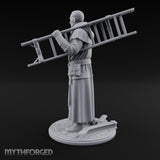 Ladder Lugging Human Friar Miniature for Dungeons and Dragons, Pathfinder or other TTRPGs