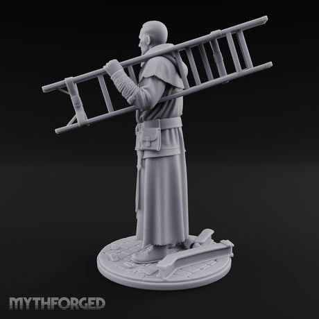 Ladder Lugging Human Friar Miniature for Dungeons and Dragons, Pathfinder or other TTRPGs