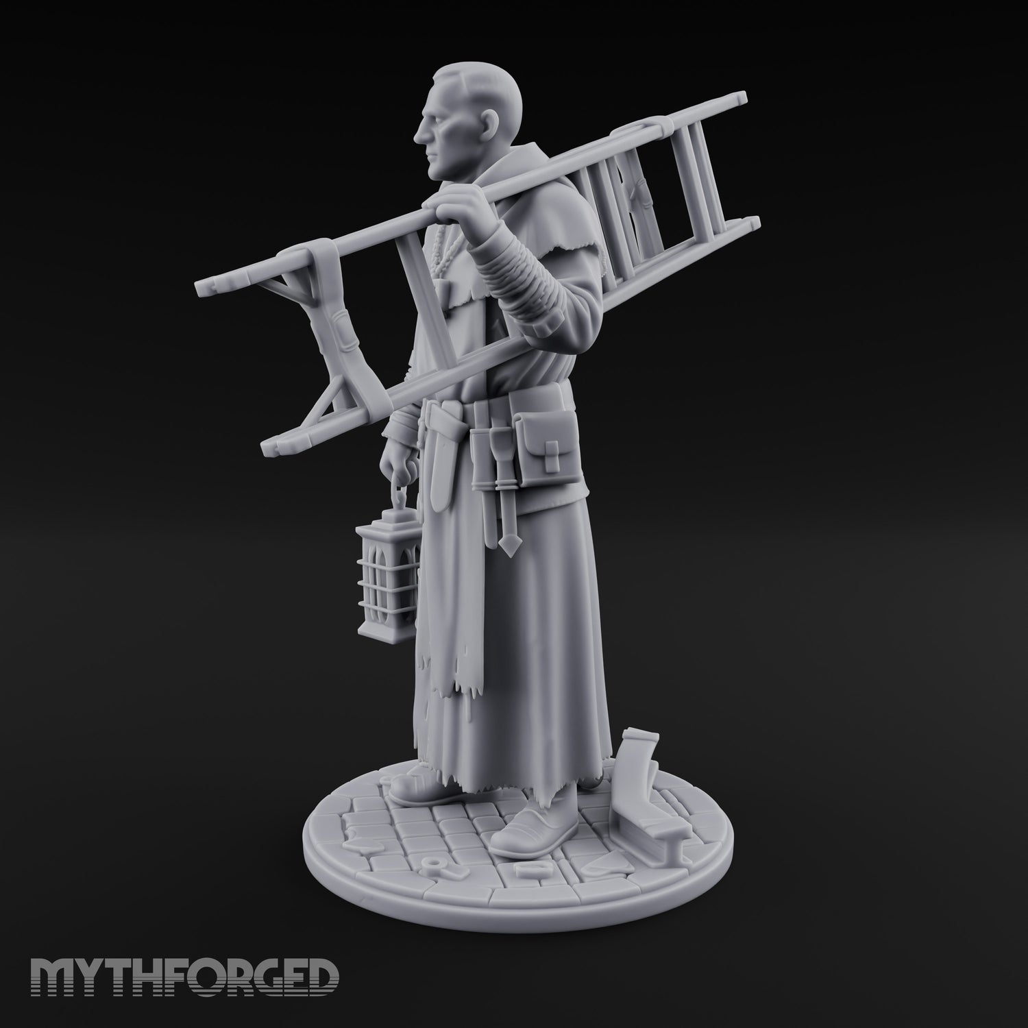Ladder Lugging Human Friar Miniature for Dungeons and Dragons, Pathfinder or other TTRPGs
