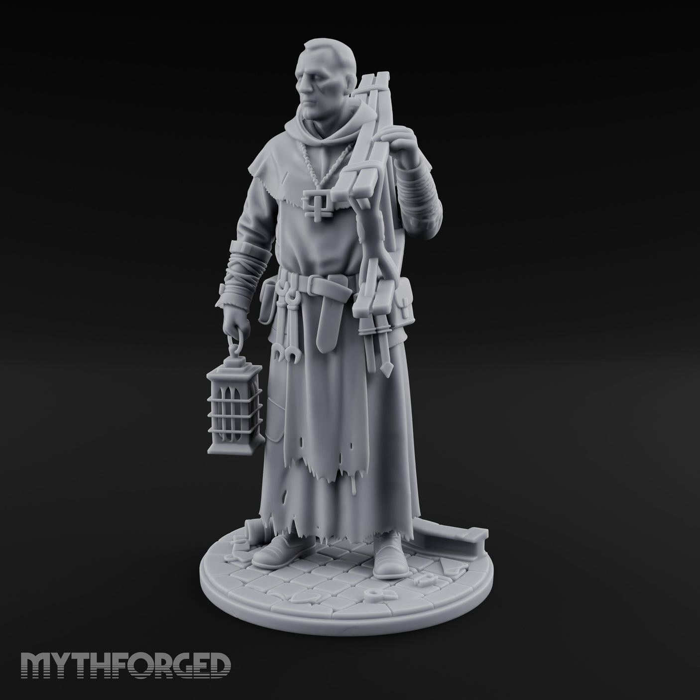 Ladder Lugging Human Friar Miniature for Dungeons and Dragons, Pathfinder or other TTRPGs