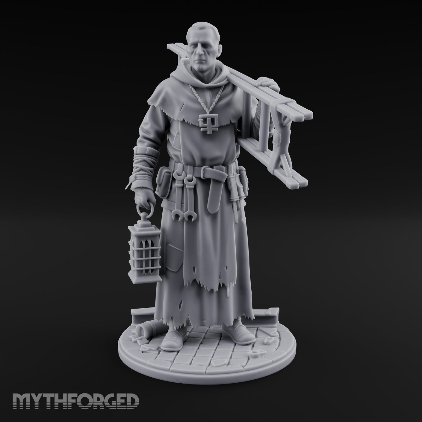 Ladder Lugging Human Friar Miniature for Dungeons and Dragons, Pathfinder or other TTRPGs