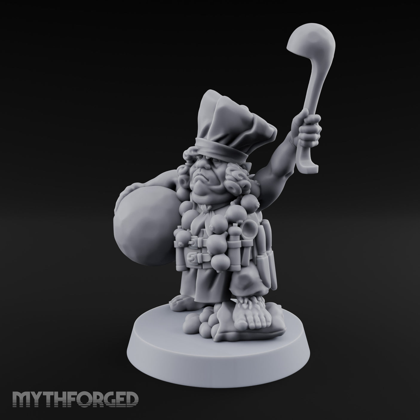 Ladle Brandishing Goblin Chef Miniature for Dungeons and Dragons, Pathfinder or other TTRPGs