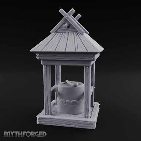 Ladle-Stirred Overflowing-Bowled Covered Water Well Miniature for Dungeons and Dragons, Pathfinder or other TTRPGs