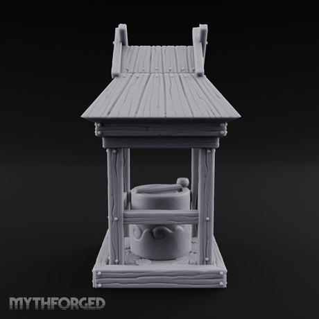 Ladle-Stirred Overflowing-Bowled Covered Water Well Miniature for Dungeons and Dragons, Pathfinder or other TTRPGs