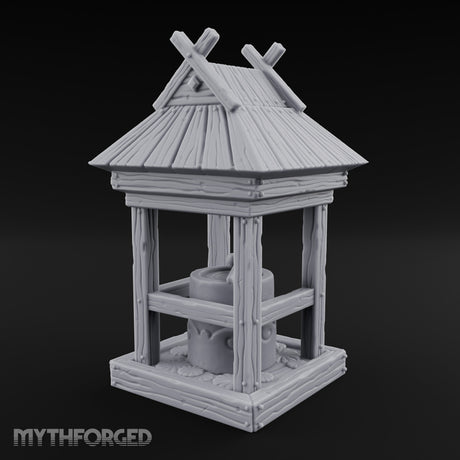 Ladle-Stirred Overflowing-Bowled Covered Water Well Miniature for Dungeons and Dragons, Pathfinder or other TTRPGs