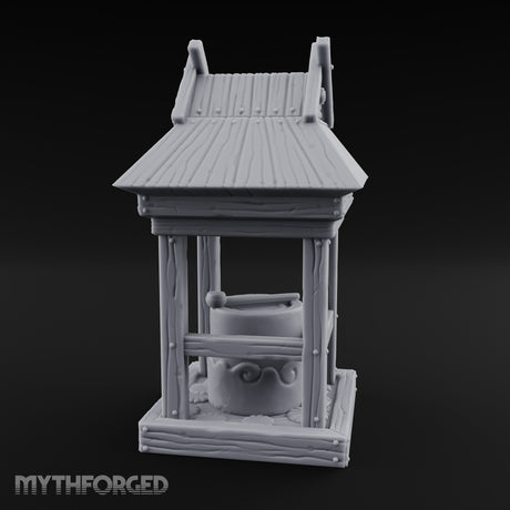 Ladle-Stirred Overflowing-Bowled Covered Water Well Miniature for Dungeons and Dragons, Pathfinder or other TTRPGs