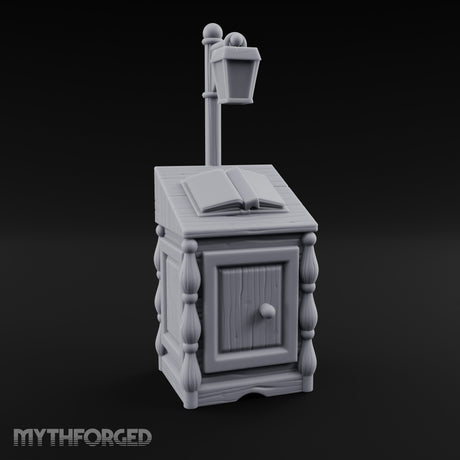 Lamp-Posted Open-Booked Noble Bedside Cabinet Miniature for Dungeons and Dragons, Pathfinder or other TTRPGs