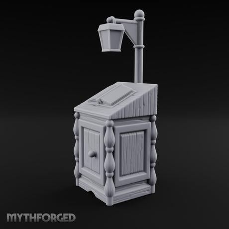 Lamp-Posted Open-Booked Noble Bedside Cabinet Miniature for Dungeons and Dragons, Pathfinder or other TTRPGs