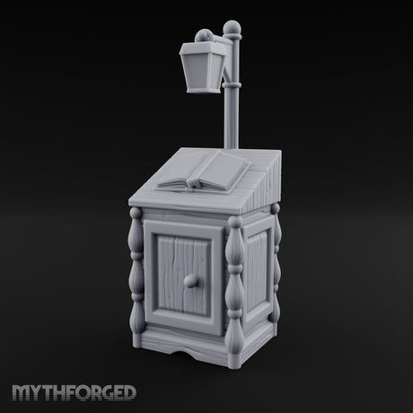 Lamp-Posted Open-Booked Noble Bedside Cabinet Miniature for Dungeons and Dragons, Pathfinder or other TTRPGs