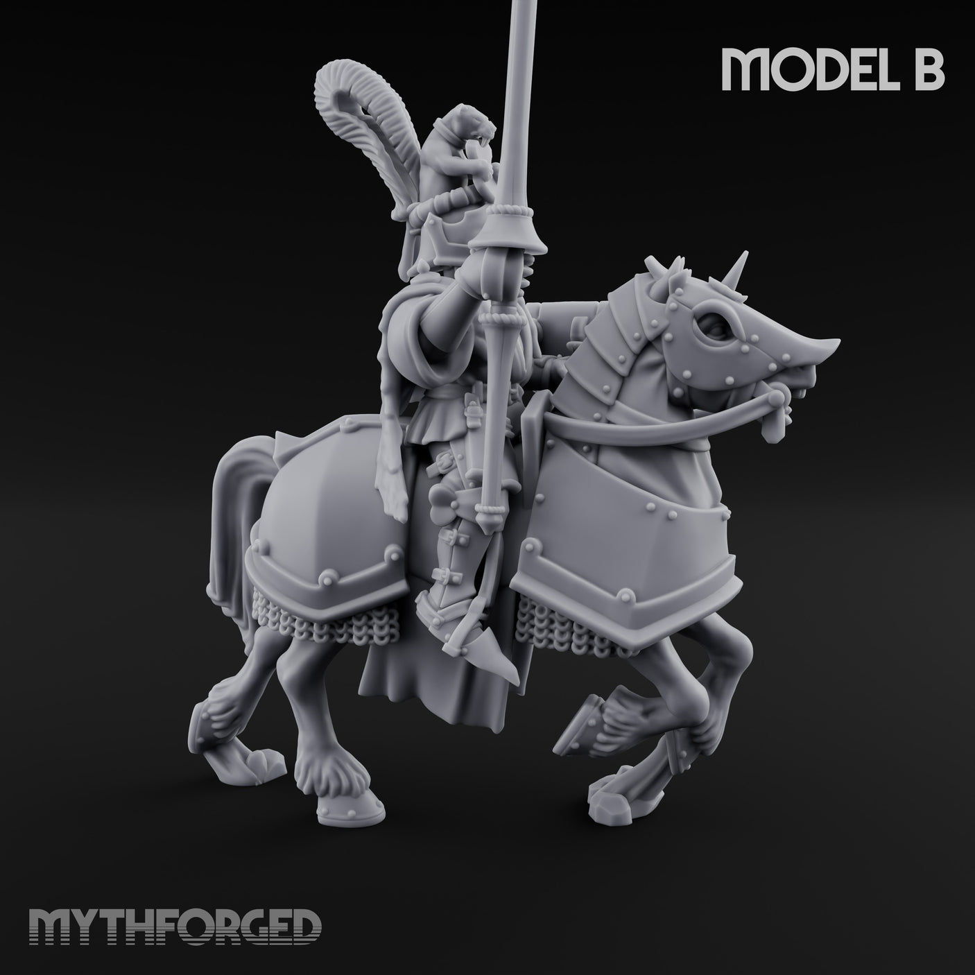 Lance And Sword Charging Human Knight on Horseback B Miniature for Dungeons and Dragons, Pathfinder or other TTRPGs