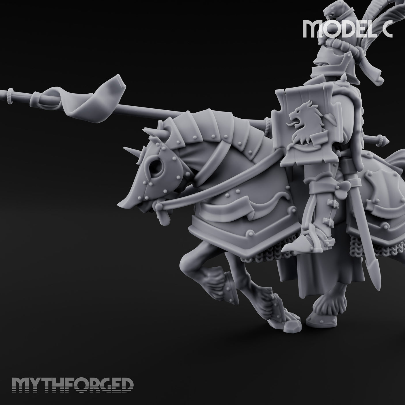 Lance And Sword Charging Human Knight on Horseback C Miniature for Dungeons and Dragons, Pathfinder or other TTRPGs