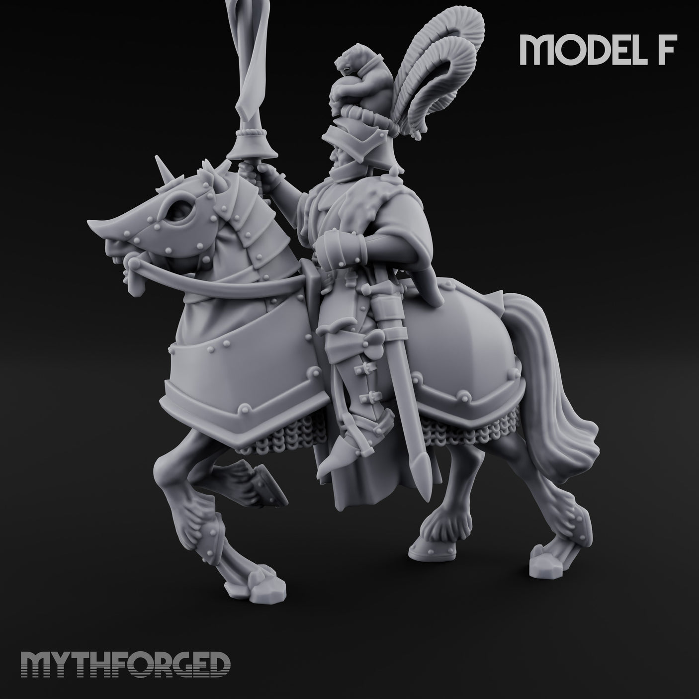 Lance And Sword Charging Human Knight on Horseback F Miniature for Dungeons and Dragons, Pathfinder or other TTRPGs