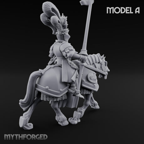 Lance Bearing Plumed Helmed Human Knight on Horseback A Miniature for Dungeons and Dragons, Pathfinder or other TTRPGs