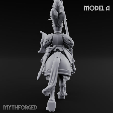 Lance Bearing Plumed Helmed Human Knight on Horseback A Miniature for Dungeons and Dragons, Pathfinder or other TTRPGs