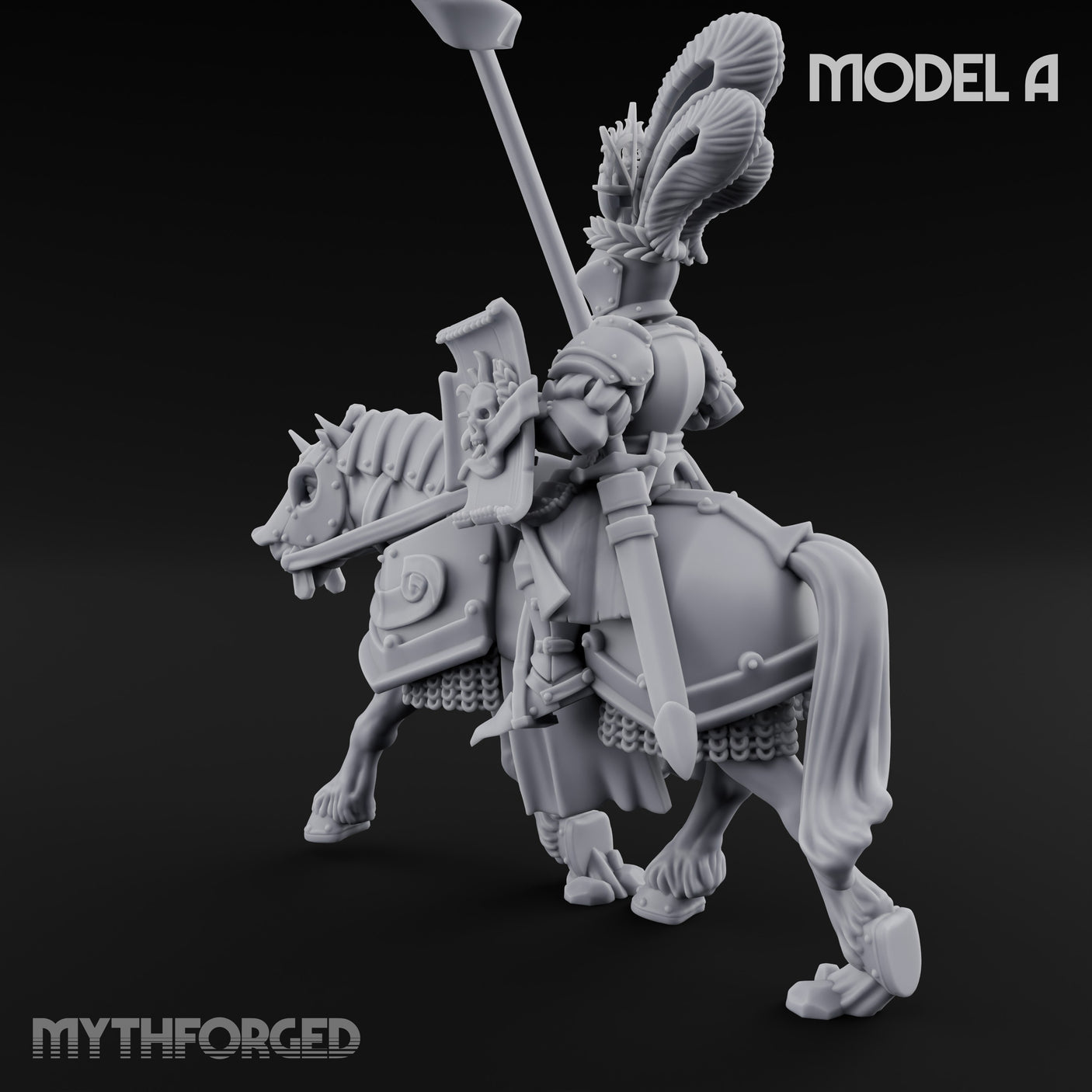 Lance Bearing Plumed Helmed Human Knight on Horseback A Miniature for Dungeons and Dragons, Pathfinder or other TTRPGs