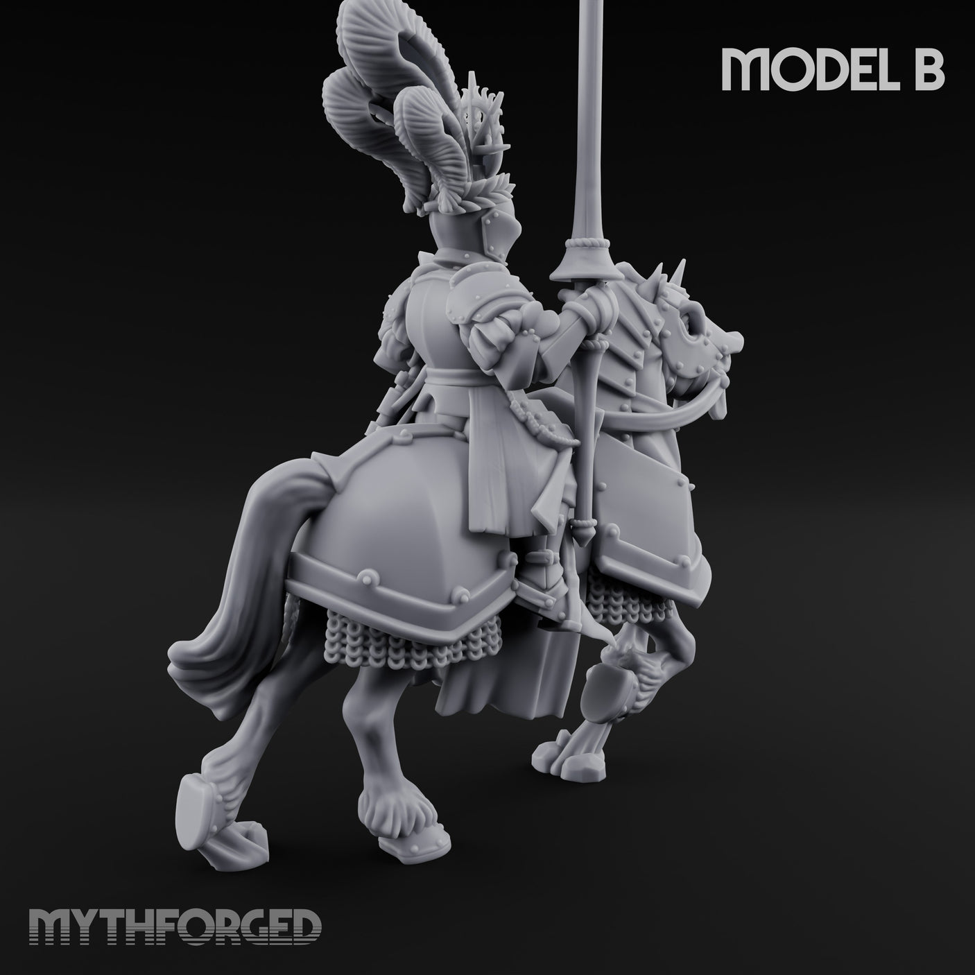 Lance Bearing Plumed Helmed Human Knight on Horseback B Miniature for Dungeons and Dragons, Pathfinder or other TTRPGs