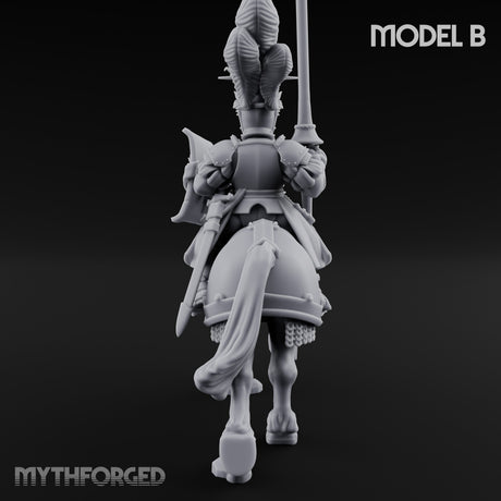 Lance Bearing Plumed Helmed Human Knight on Horseback B Miniature for Dungeons and Dragons, Pathfinder or other TTRPGs