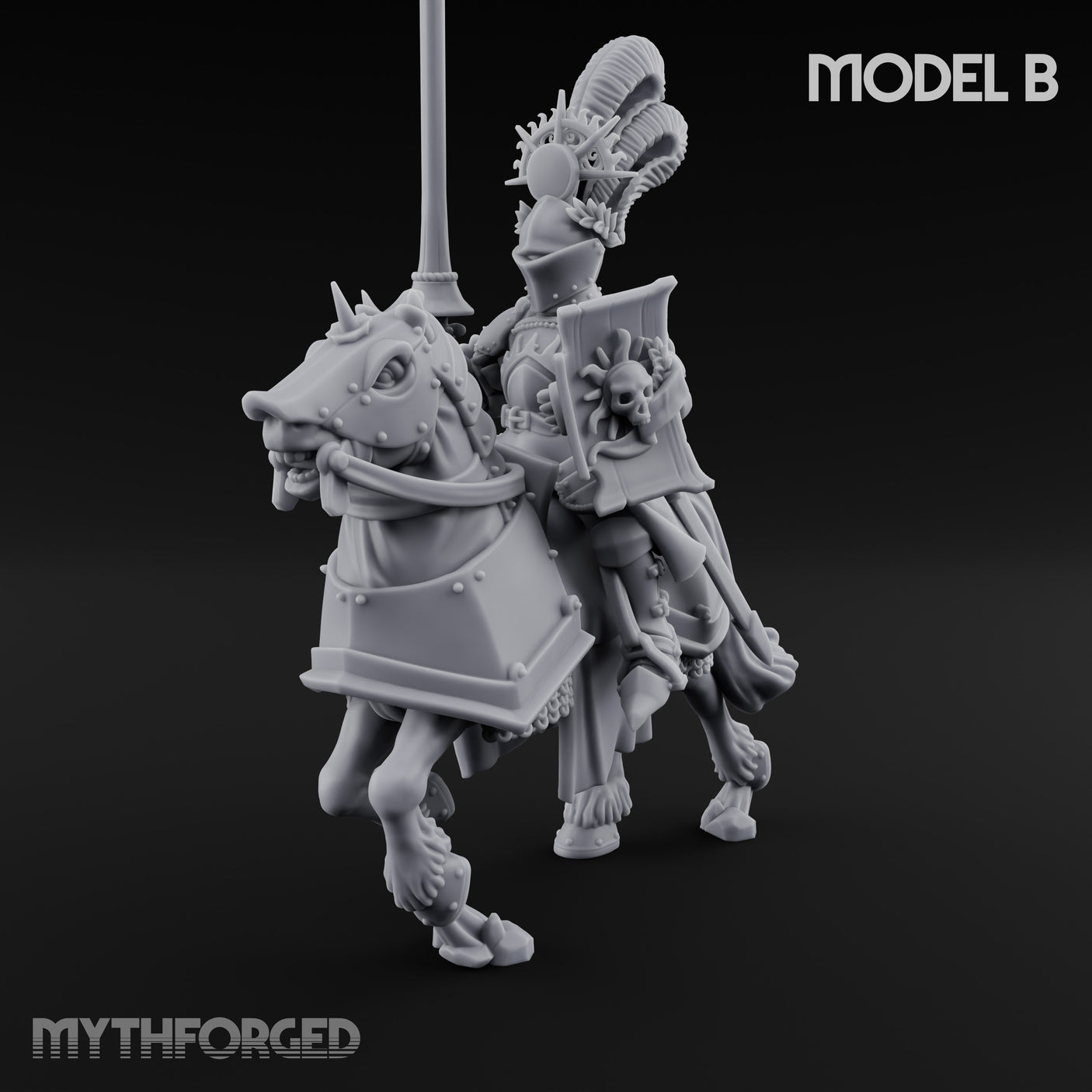 Lance Bearing Plumed Helmed Human Knight on Horseback B Miniature for Dungeons and Dragons, Pathfinder or other TTRPGs