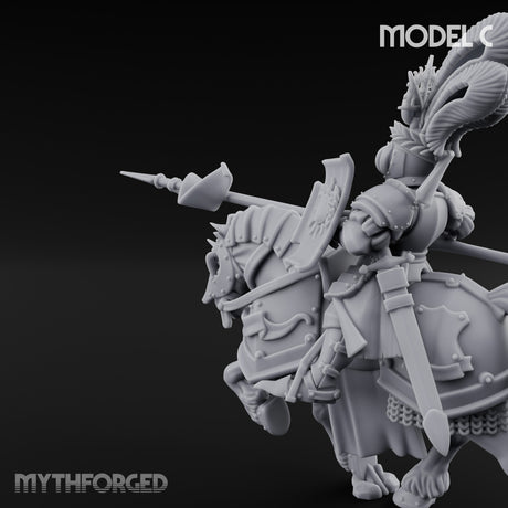 Lance Bearing Plumed Helmed Human Knight on Horseback C Miniature for Dungeons and Dragons, Pathfinder or other TTRPGs