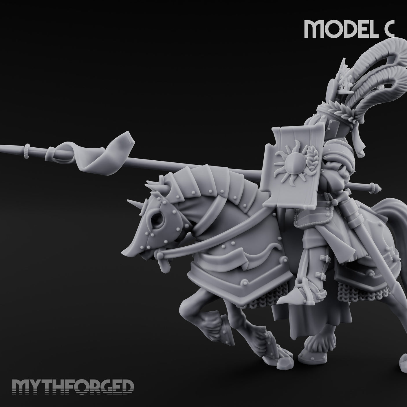 Lance Bearing Plumed Helmed Human Knight on Horseback C Miniature for Dungeons and Dragons, Pathfinder or other TTRPGs