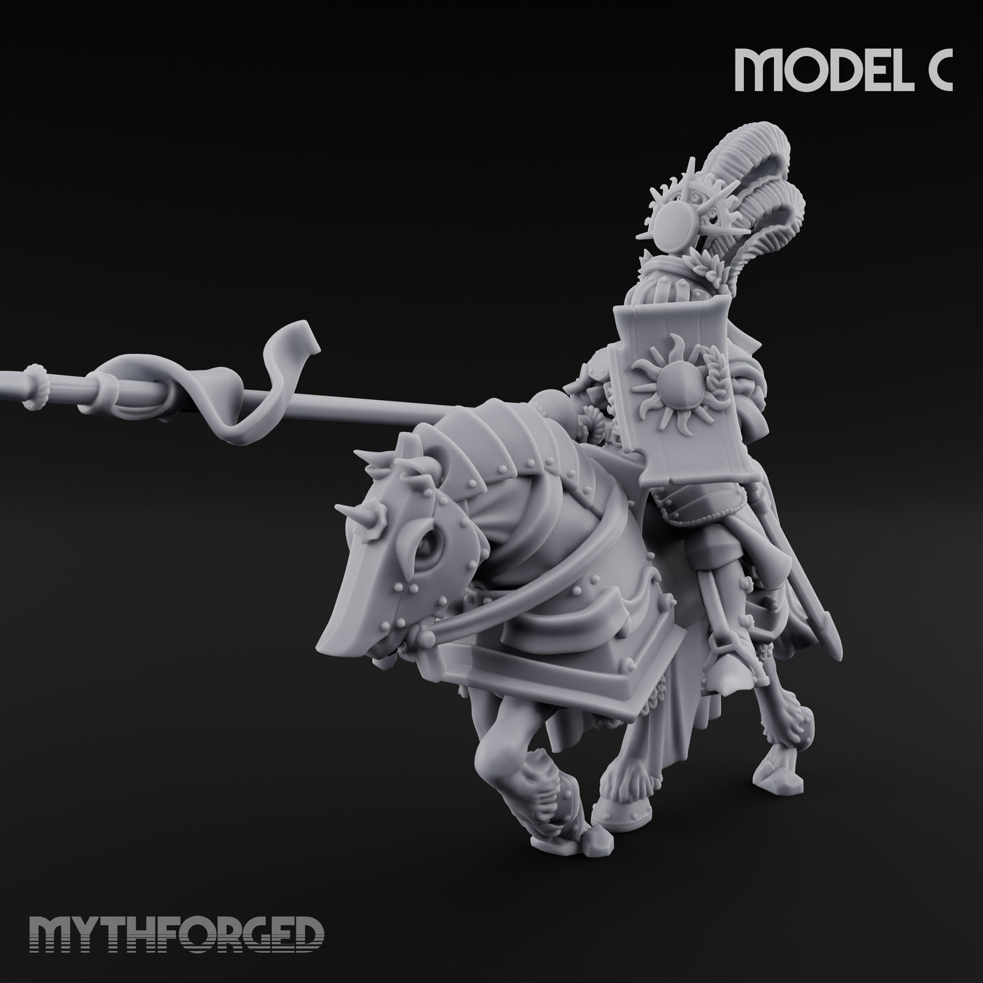 Lance Bearing Plumed Helmed Human Knight on Horseback C Miniature for Dungeons and Dragons, Pathfinder or other TTRPGs