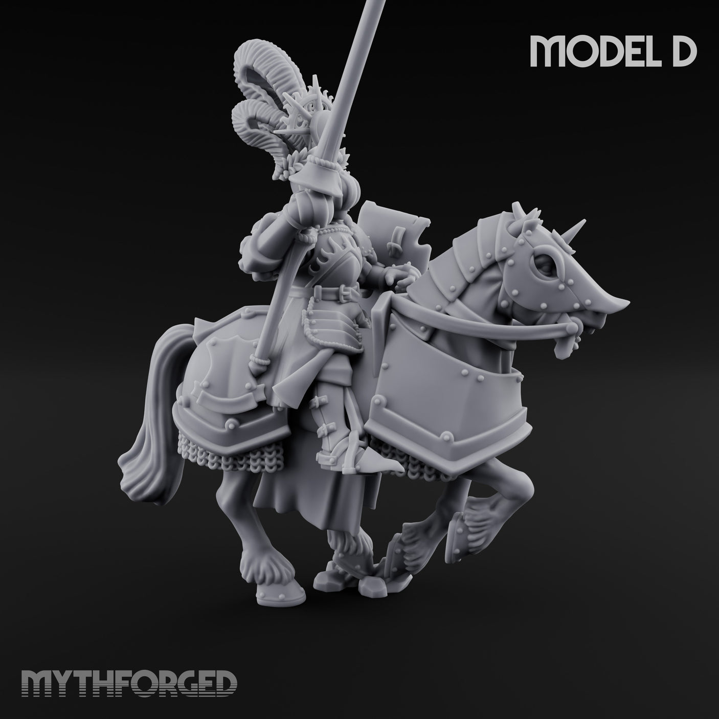 Lance Bearing Plumed Helmed Human Knight on Horseback D Miniature for Dungeons and Dragons, Pathfinder or other TTRPGs