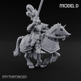 Lance Bearing Plumed Helmed Human Knights on Horseback Miniature for Dungeons and Dragons, Pathfinder or other TTRPGs