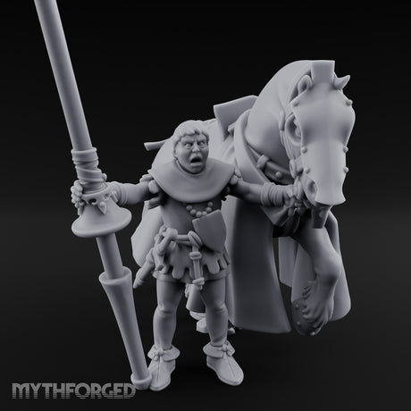 Lance Gripping Horse Steadying Human Squire with Horse Miniature for Dungeons and Dragons, Pathfinder or other TTRPGs