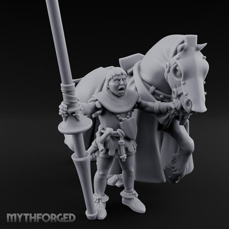 Lance Gripping Horse Steadying Human Squire with Horse Miniature for Dungeons and Dragons, Pathfinder or other TTRPGs