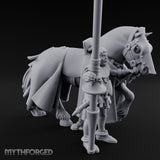 Lance Gripping Horse Steadying Human Squire with Horse Miniature for Dungeons and Dragons, Pathfinder or other TTRPGs