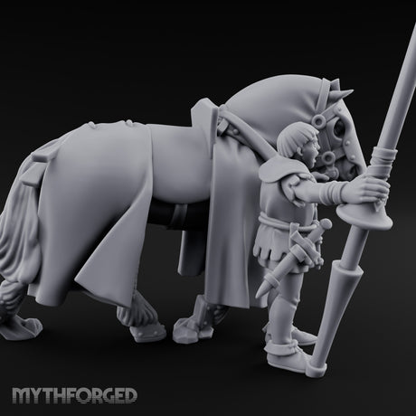 Lance Gripping Horse Steadying Human Squire with Horse Miniature for Dungeons and Dragons, Pathfinder or other TTRPGs
