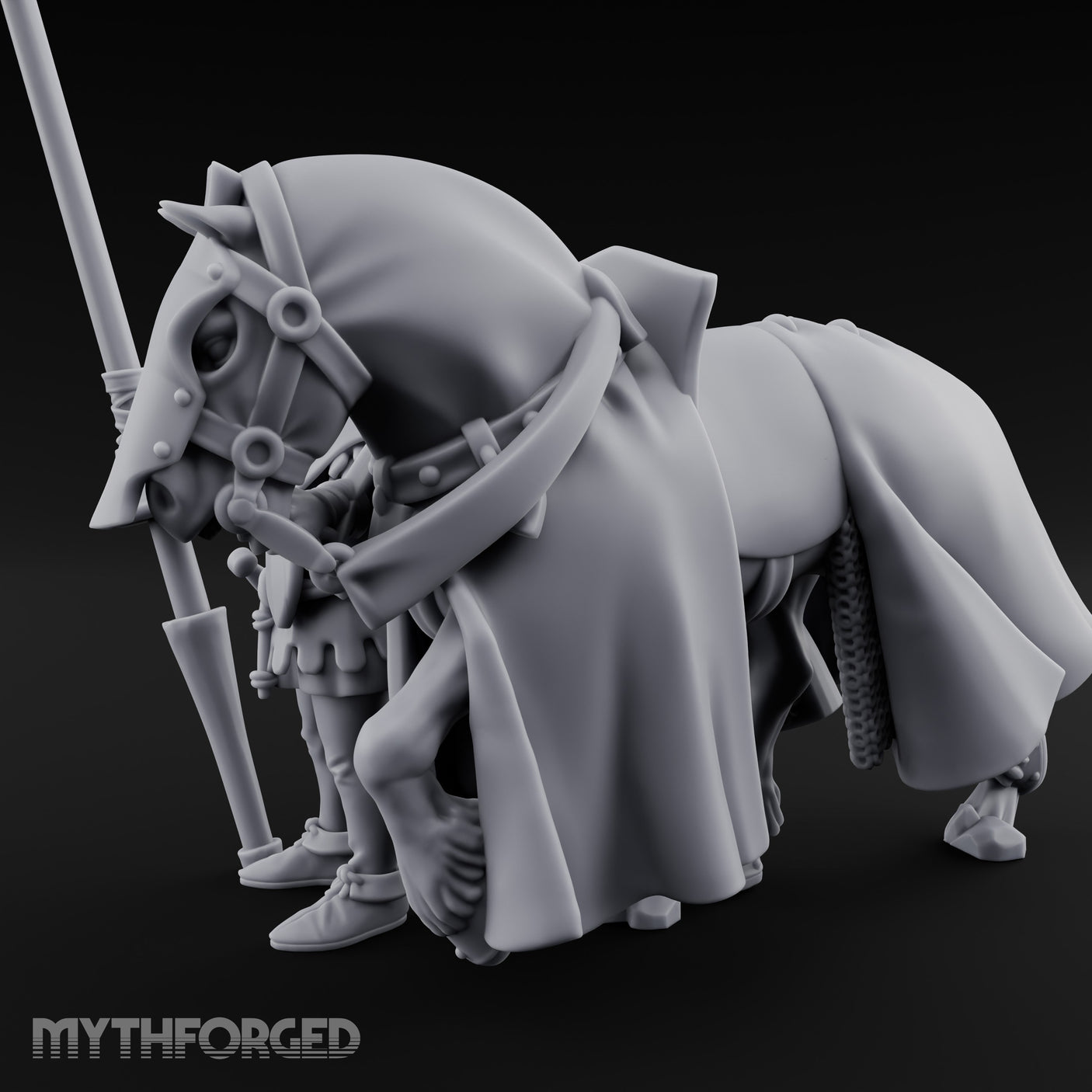 Lance Gripping Horse Steadying Human Squire with Horse Miniature for Dungeons and Dragons, Pathfinder or other TTRPGs