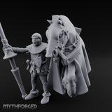 Lance Gripping Horse Steadying Human Squire with Horse Miniature for Dungeons and Dragons, Pathfinder or other TTRPGs