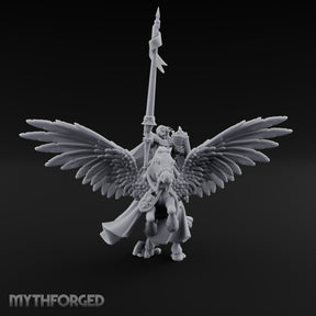 Lance Raised Chalice Bearing Human Knight on Pegasus Miniature for Dungeons and Dragons, Pathfinder or other TTRPGs