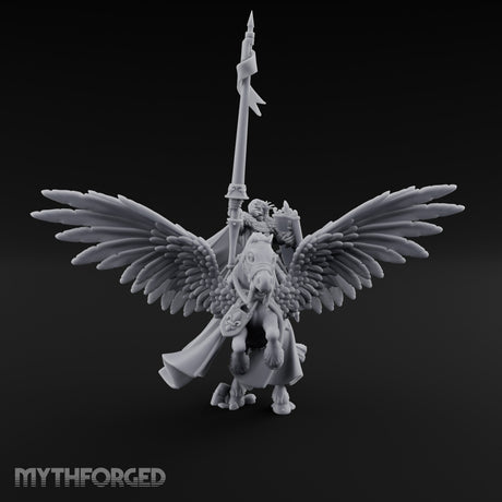 Lance Raised Chalice Bearing Human Knight on Pegasus Miniature for Dungeons and Dragons, Pathfinder or other TTRPGs
