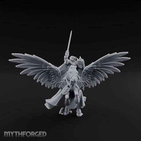 Lance Raised Chalice Bearing Human Knight on Pegasus Miniature for Dungeons and Dragons, Pathfinder or other TTRPGs