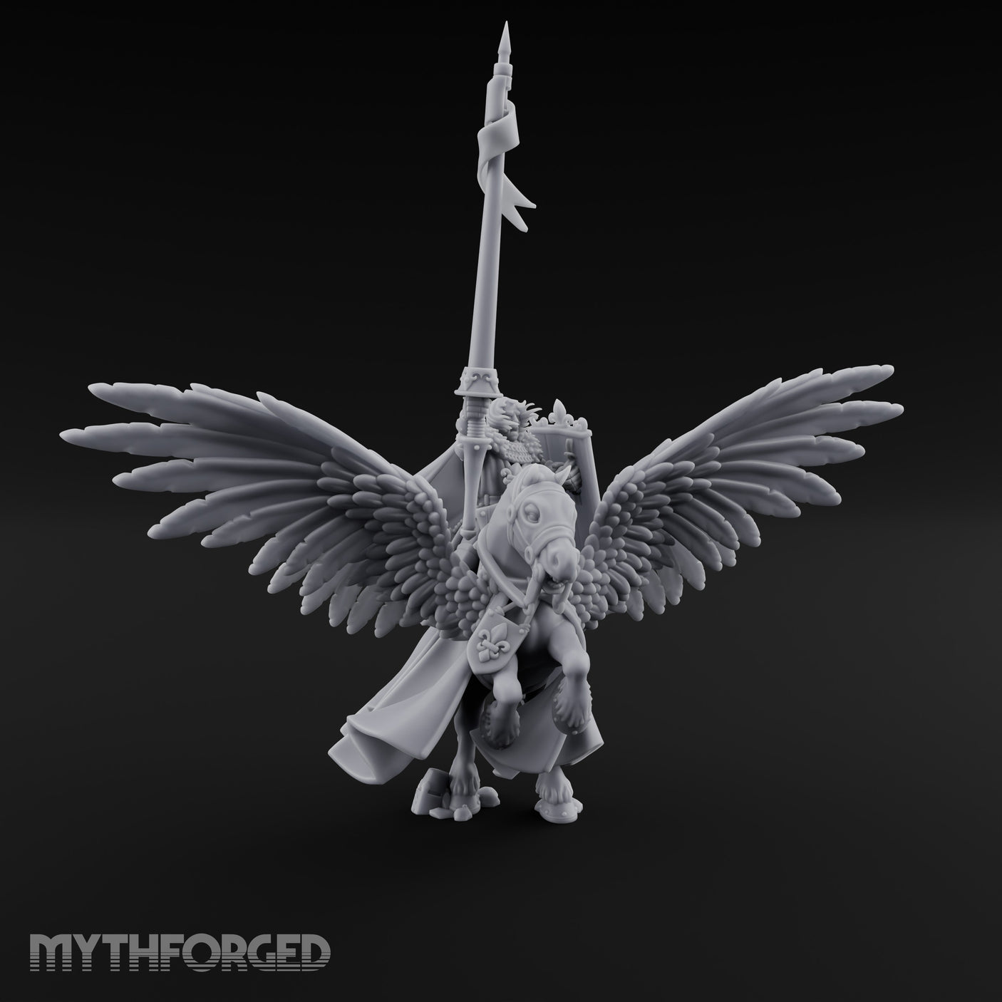 Lance Raised Chalice Bearing Human Knight on Pegasus Miniature for Dungeons and Dragons, Pathfinder or other TTRPGs