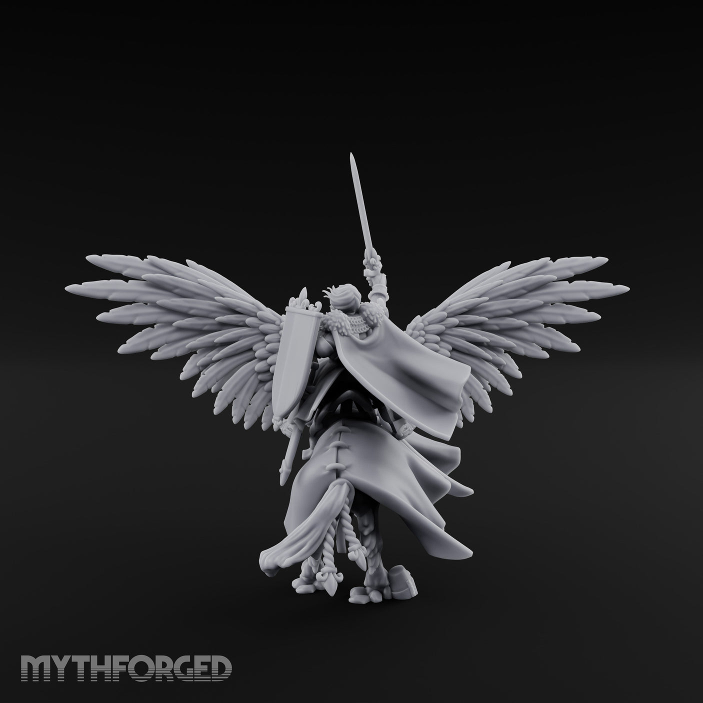 Lance Raised Chalice Bearing Human Knight on Pegasus Miniature for Dungeons and Dragons, Pathfinder or other TTRPGs