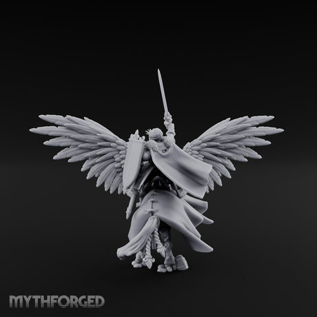 Lance Raised Chalice Bearing Human Knight on Pegasus Miniature for Dungeons and Dragons, Pathfinder or other TTRPGs