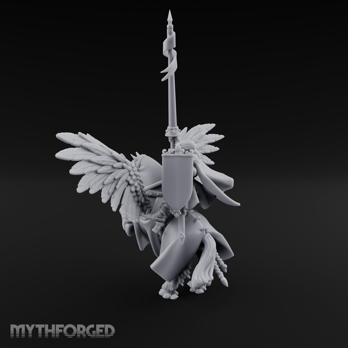 Lance Raised Chalice Bearing Human Knight on Pegasus Miniature for Dungeons and Dragons, Pathfinder or other TTRPGs