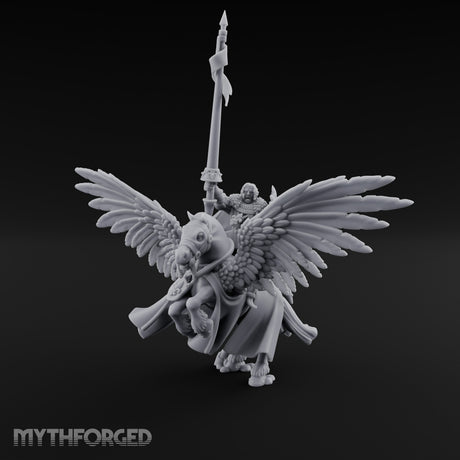 Lance Raised Chalice Bearing Human Knight on Pegasus Miniature for Dungeons and Dragons, Pathfinder or other TTRPGs