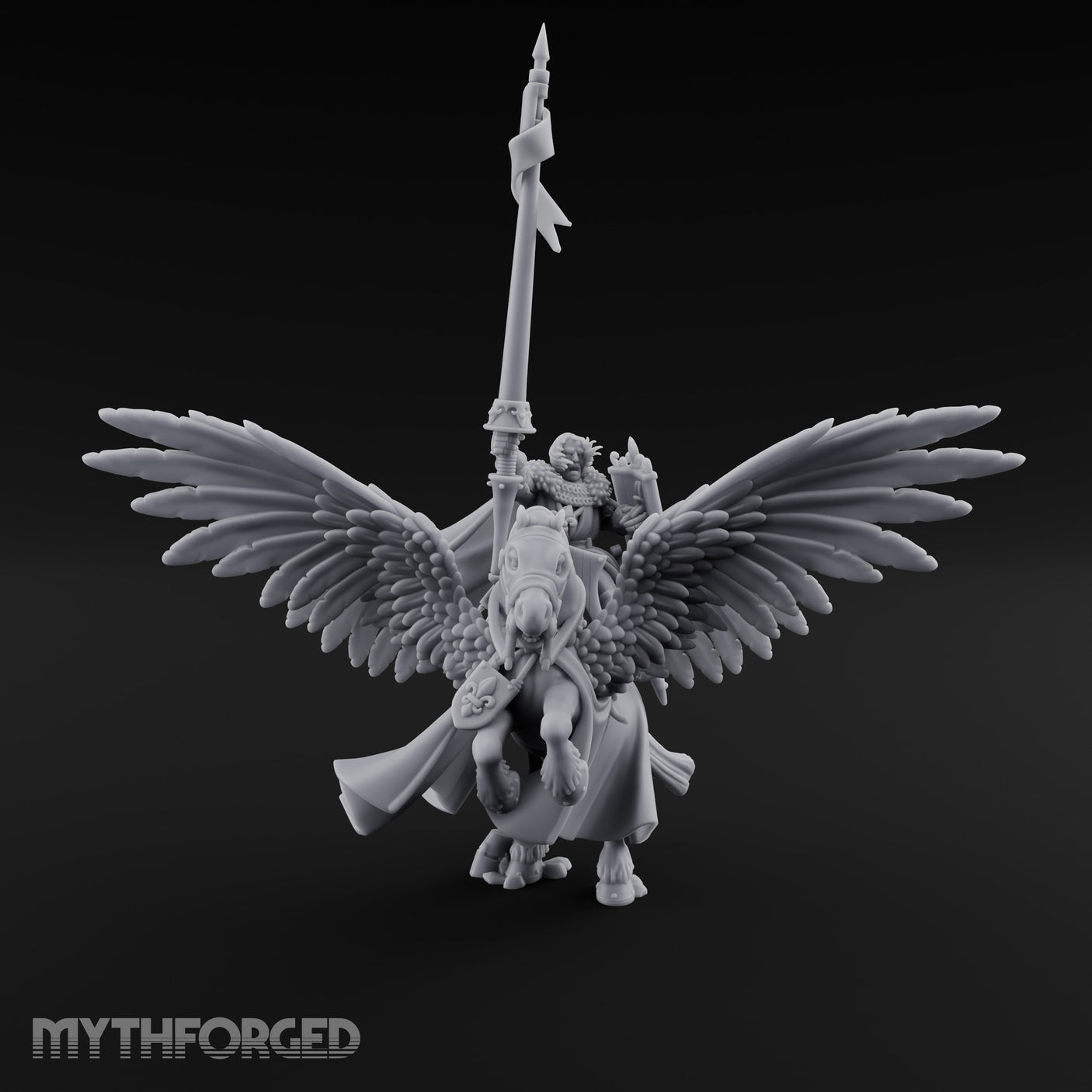 Lance Raised Chalice Bearing Human Knight on Pegasus Miniature for Dungeons and Dragons, Pathfinder or other TTRPGs