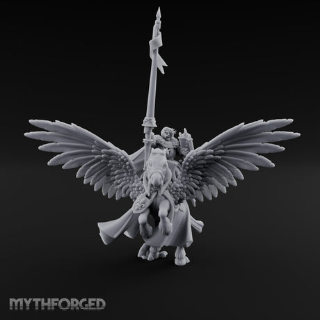 Lance Raised Chalice Bearing Human Knight on Pegasus Miniature for Dungeons and Dragons, Pathfinder or other TTRPGs