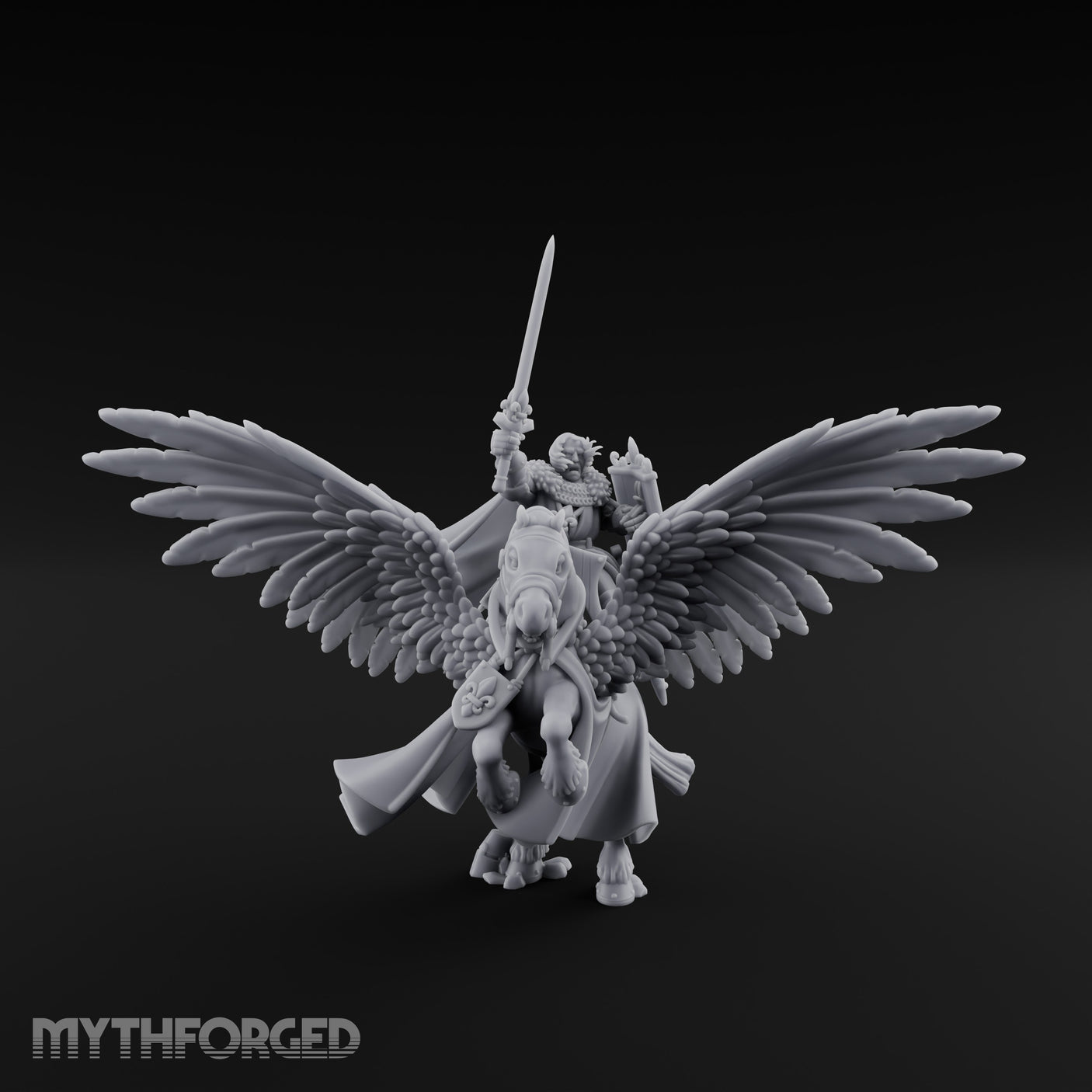 Lance Raised Chalice Bearing Human Knight on Pegasus Miniature for Dungeons and Dragons, Pathfinder or other TTRPGs